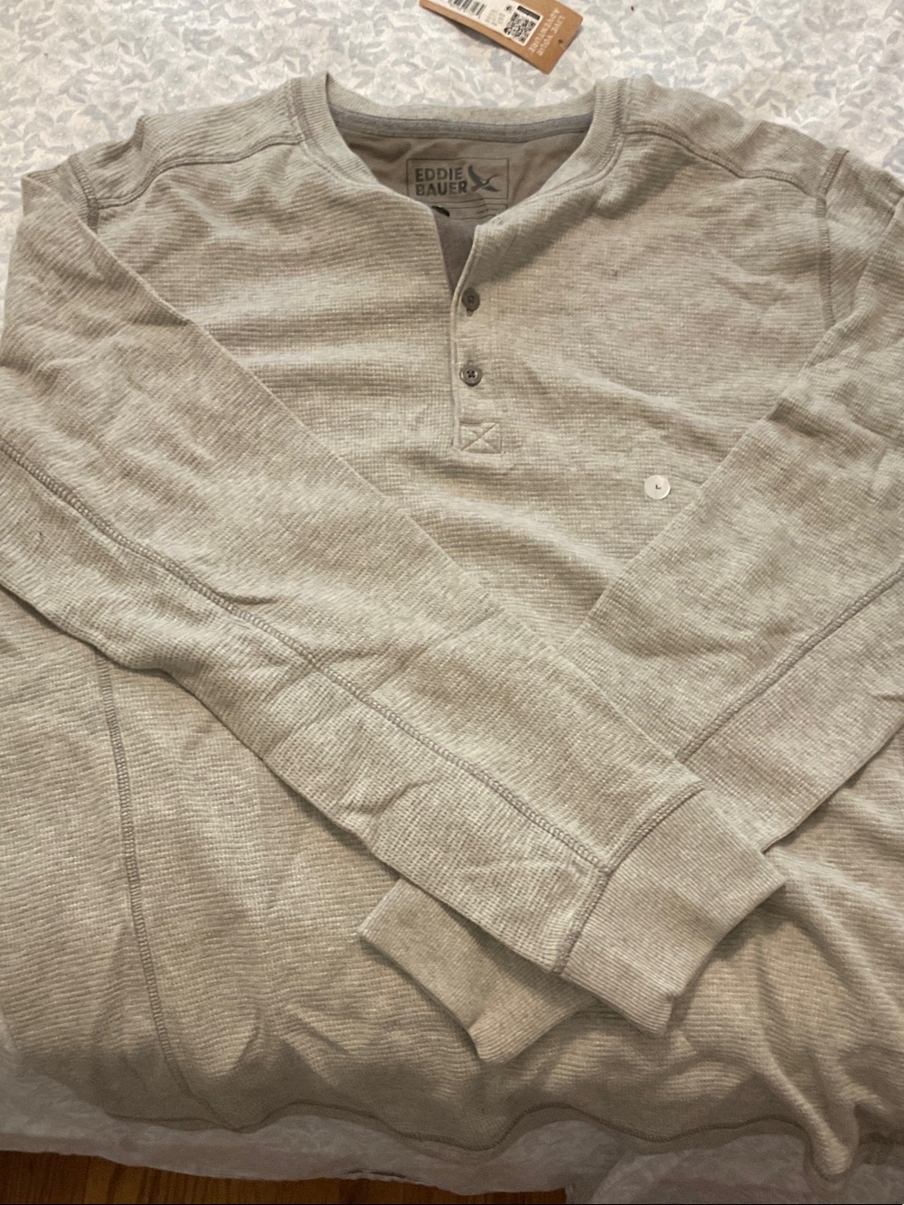 Eddie Bauer Heather Gray Waffle Henley